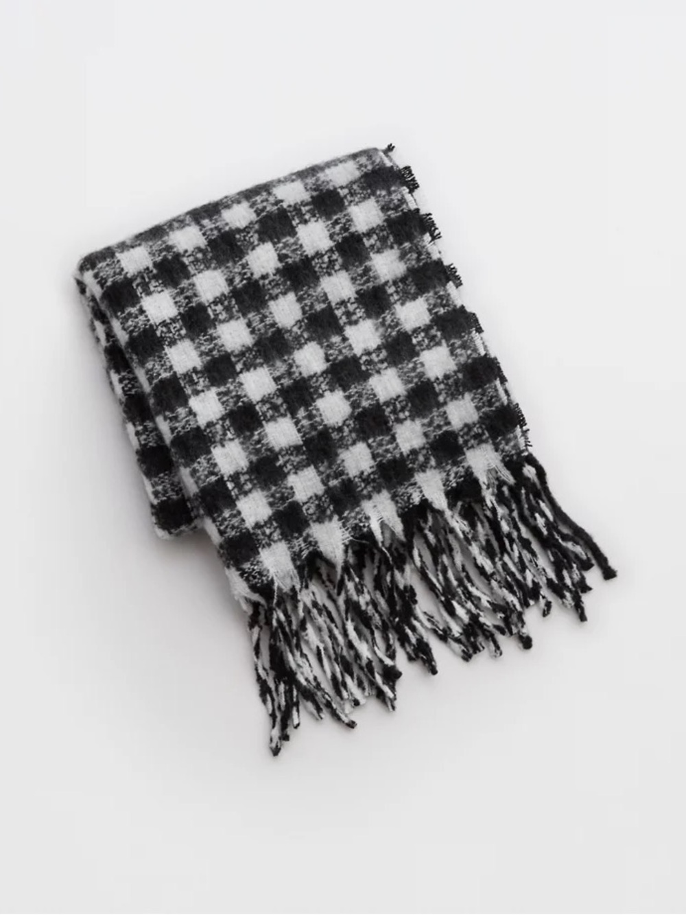 Aerie plaid Black & White Check Fringe Scarf -